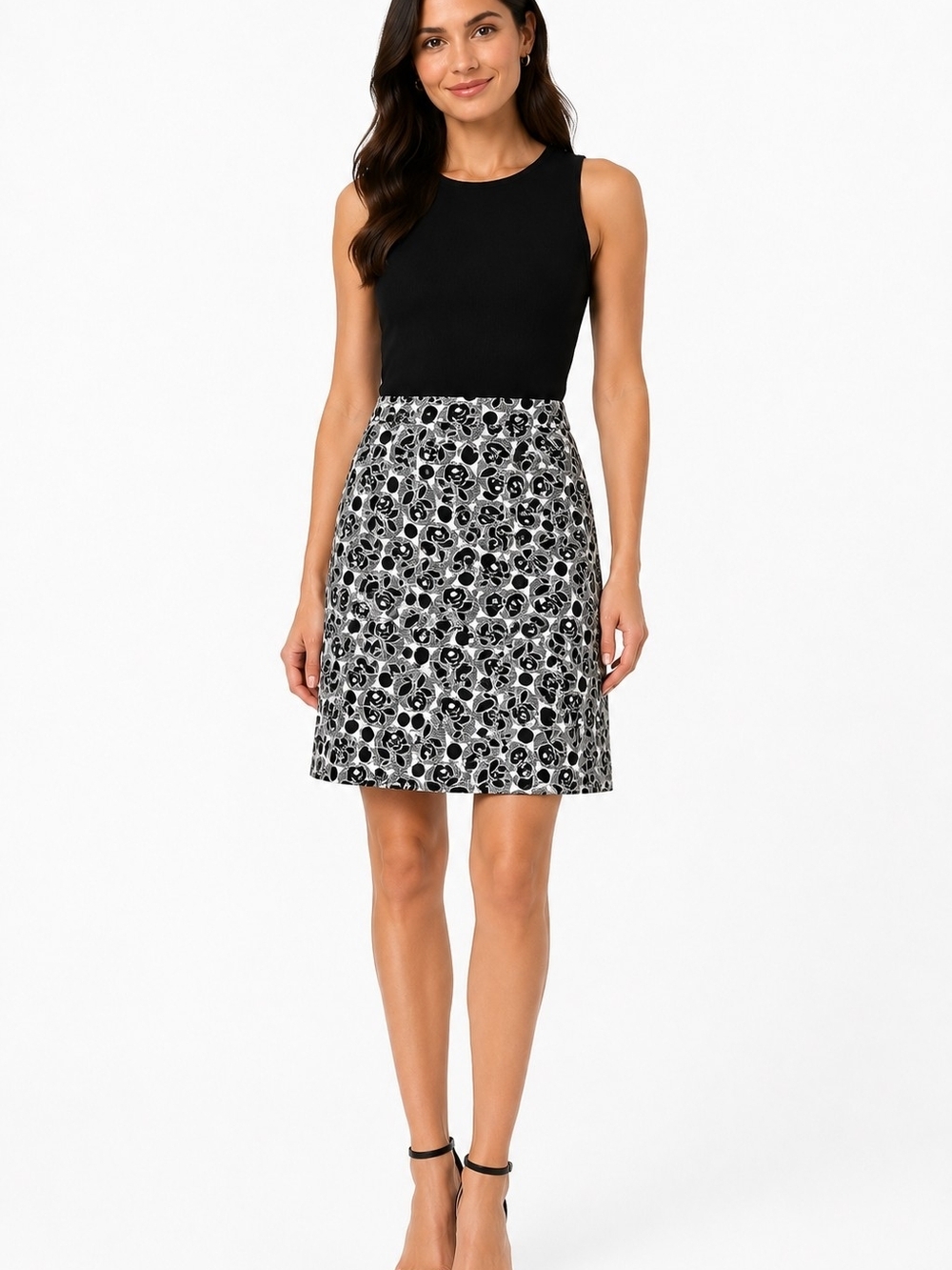 LOFT Black and White Floral A-Line Skirt Women's Size 8